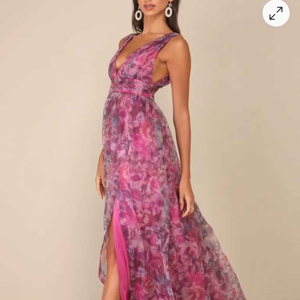 Lulu's Garden Romance Magenta Floral Print Organza Maxi Dress
